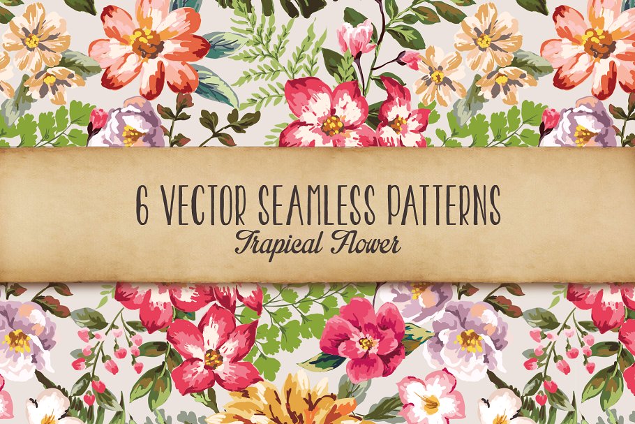 无缝热情的花卉背景纹理素材 Seamless tropical flowers Vol.3