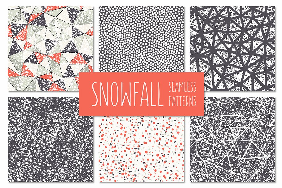 密集图案背景纹理 Snowfall. Seamless Patterns Set