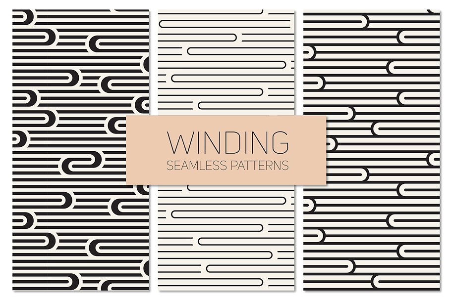 缠绕效果无缝背景 Winding Seamless Patterns. Set 5