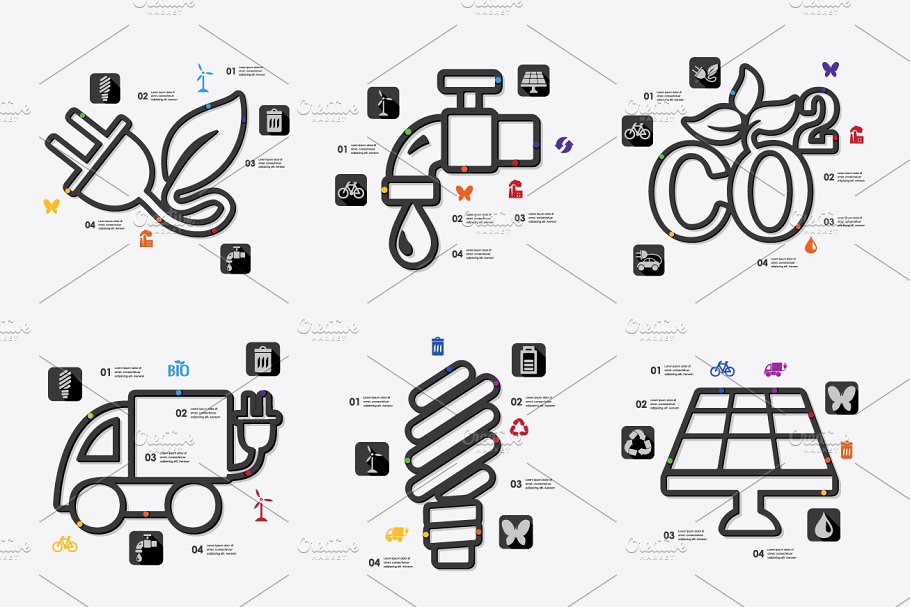 9个经济相关的信息图表PPT模板 9 ECOLOGY infographics