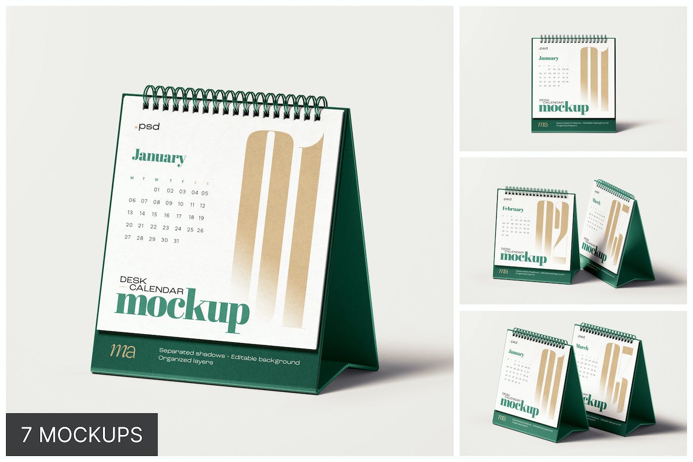时尚高端方形台历日历设计VI样机展示模型mockups