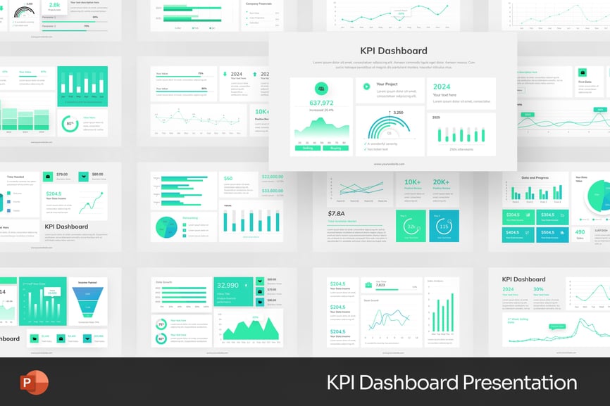 KPI 仪表板演示PPT模版 (PPTX)