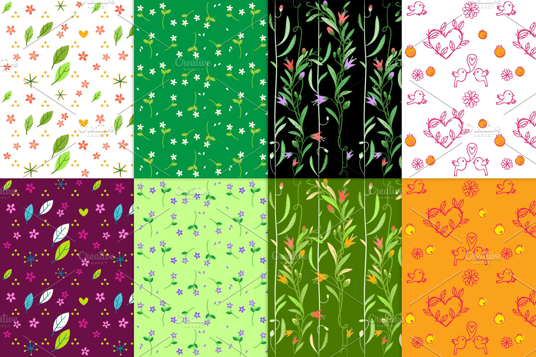春季无缝图案背景纹理 8 springtime seamless patterns