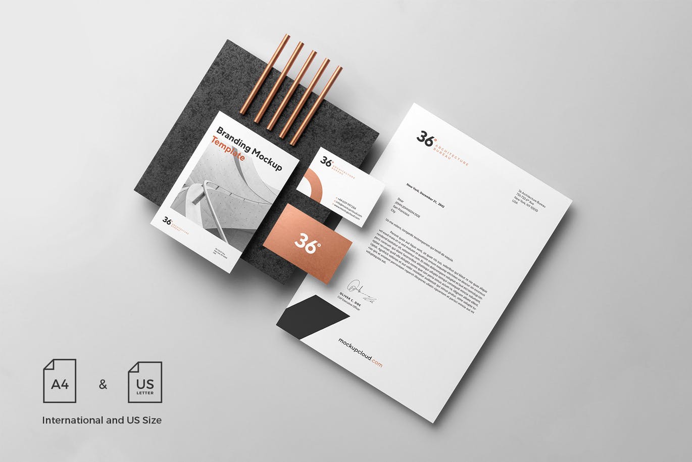 专业的高端时尚逼真质感商业商务房地产别墅VI提案样机展示模型mockups