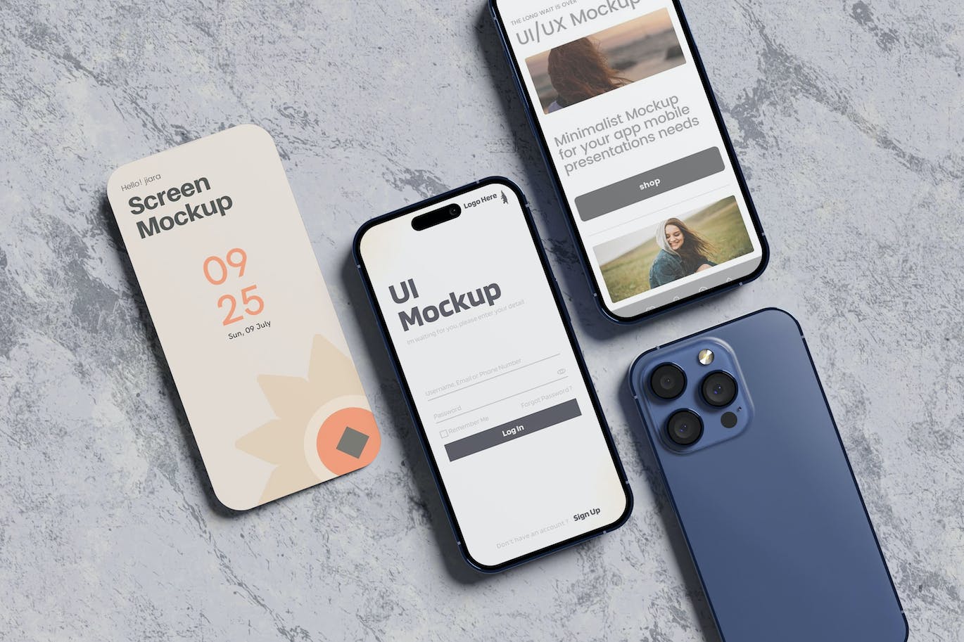UI/UX 应用程序演示 – 手机样机 (PSD,JPG)