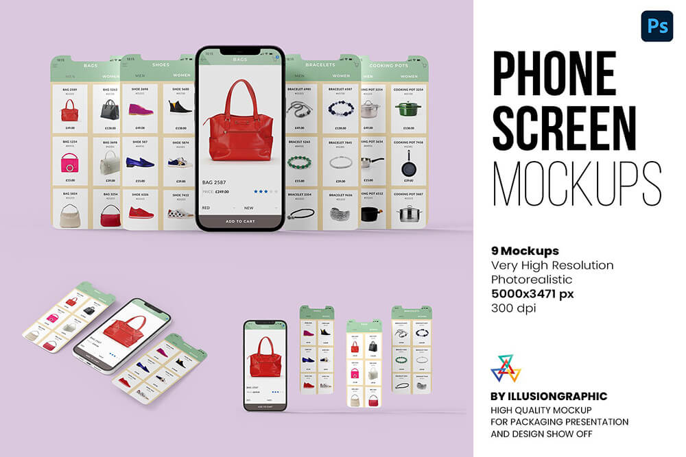 APP UI页面展示手机屏幕样机 (psd)
