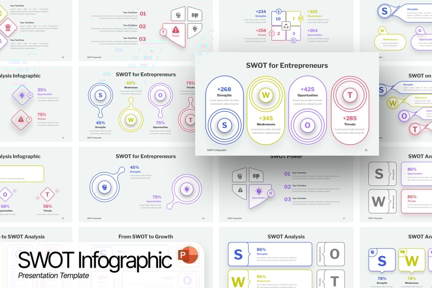 SWOT KPI 线信息图 (PPTX)
