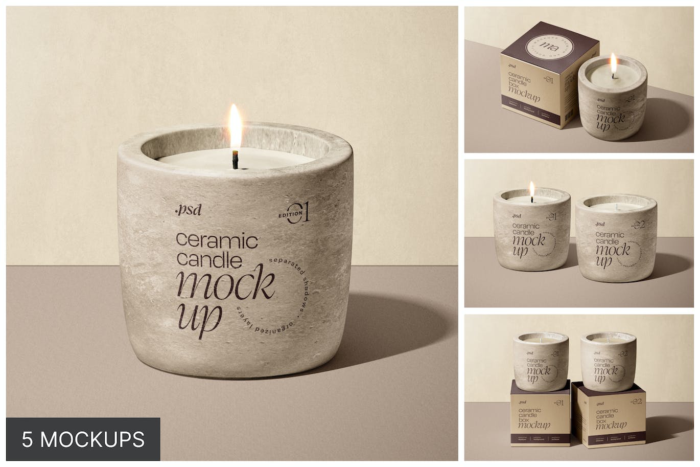 高品质的蜡烛烛台包装VI设计样机展示模型mockups