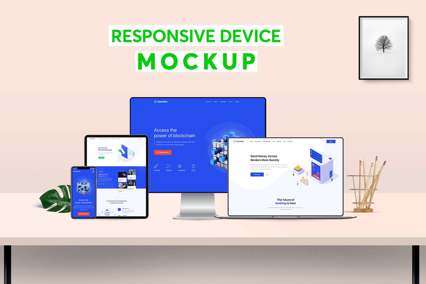 响应式网站的无边框苹果设计UI样机展示模型mockups
