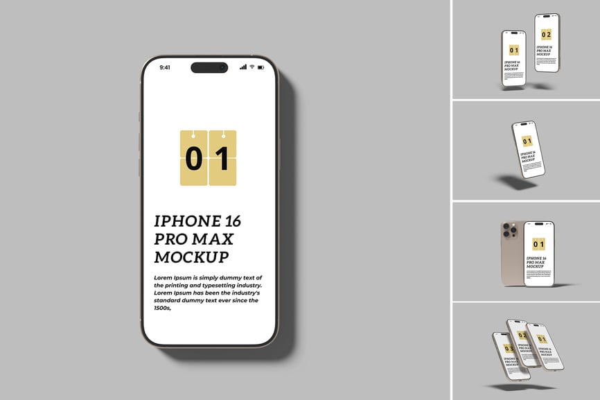 iPhone 16 Pro Max 手机模型样机 (PSD,PDF)