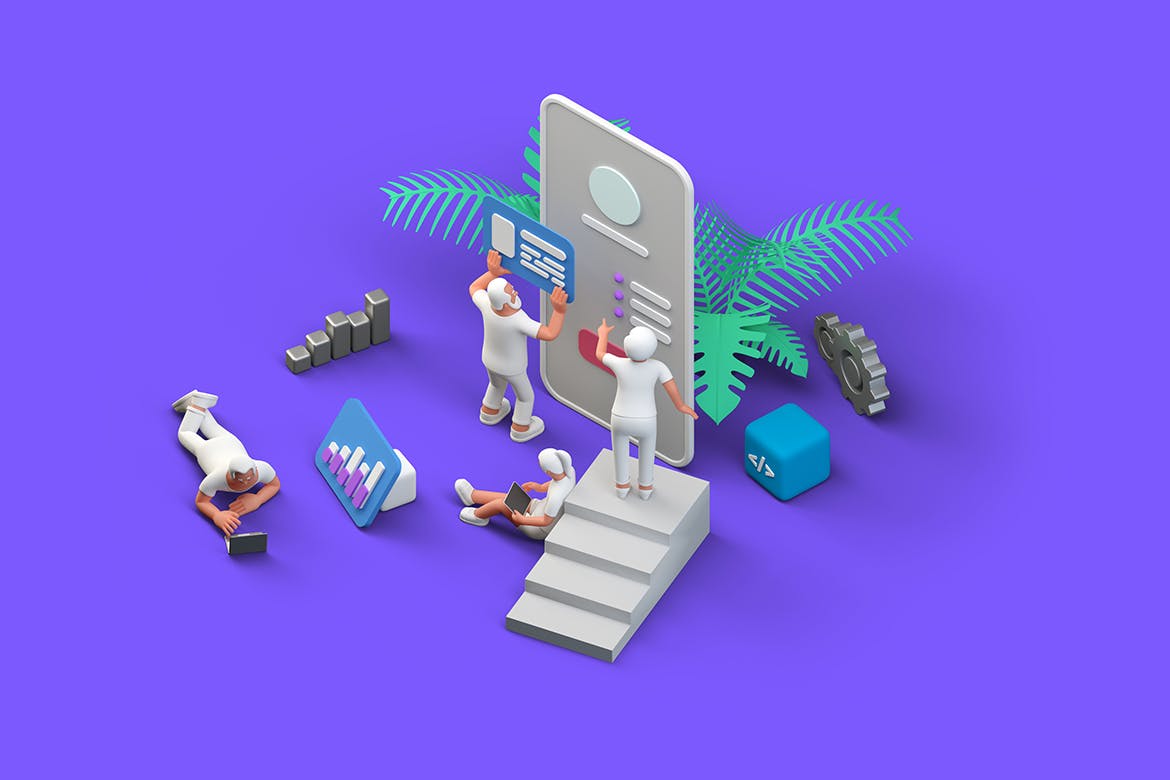 Ui Ux设计团队移动应用程序等距3D立体2.5D等轴等距bannerUI插画