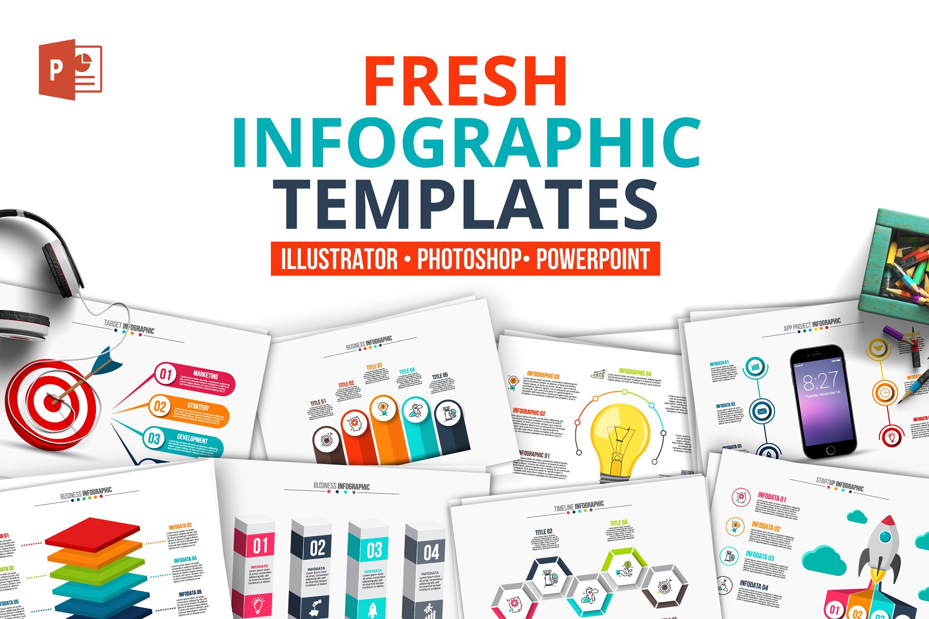 幻灯片信息图表模板 Fresh powerpoint infographics