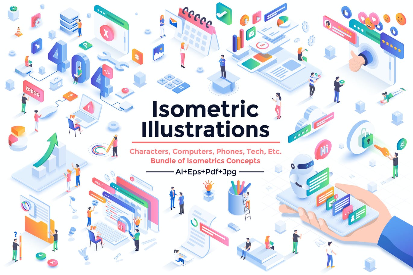 时尚高端专业的高品质2.5D3D立体等轴等距UI插画banner海报集合-AI，EPS，JPG，PDF