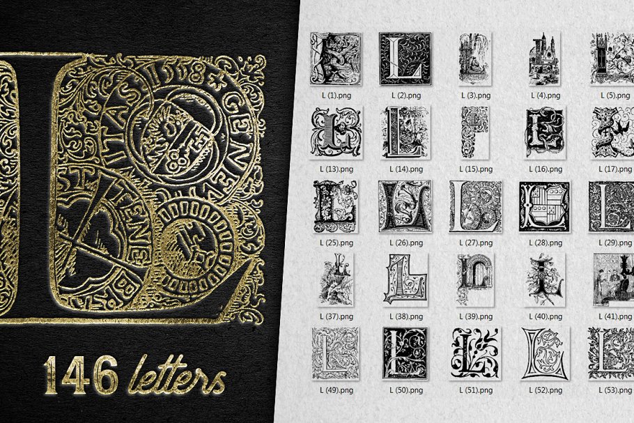 复古字母L装饰字母表 Vintage Letter L Decorative Alphabet
