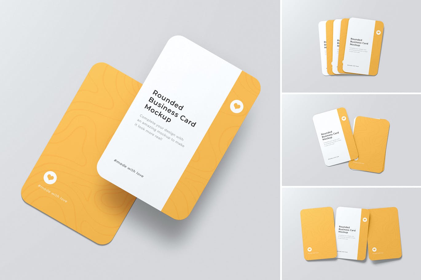 高品质的垂直圆角名片VI设计样机展示模型mockups