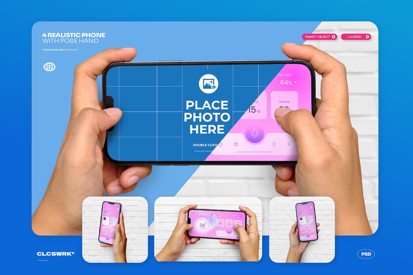 少见稀有的手持手机游戏操作APP UI样机展示模型mockups