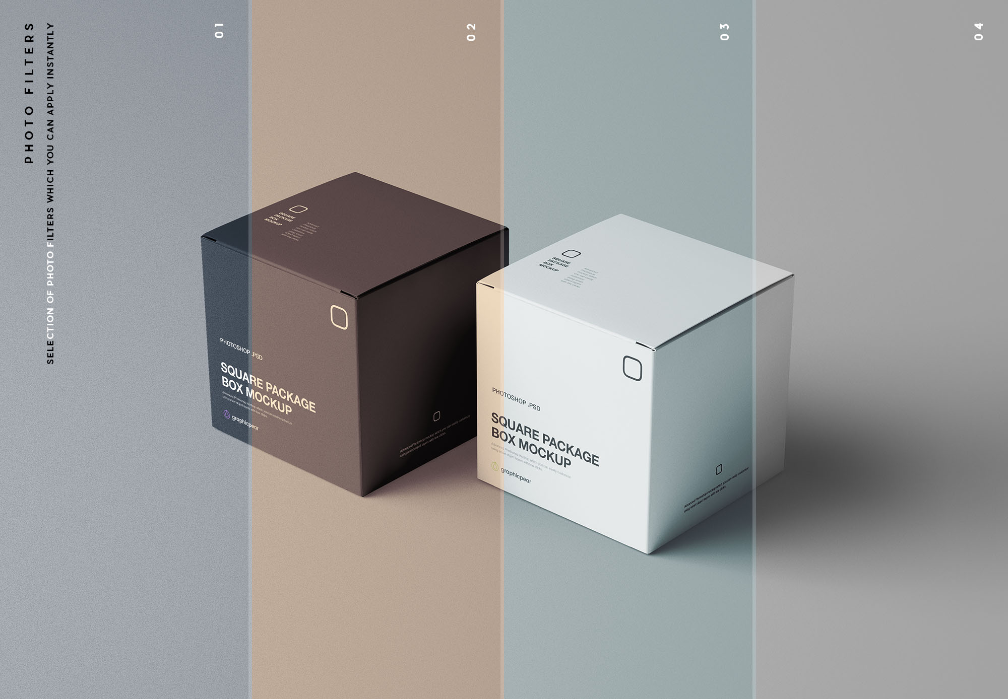 时尚高端逼真质感的高品质正方形包装盒设计VI样机展示模型mockups