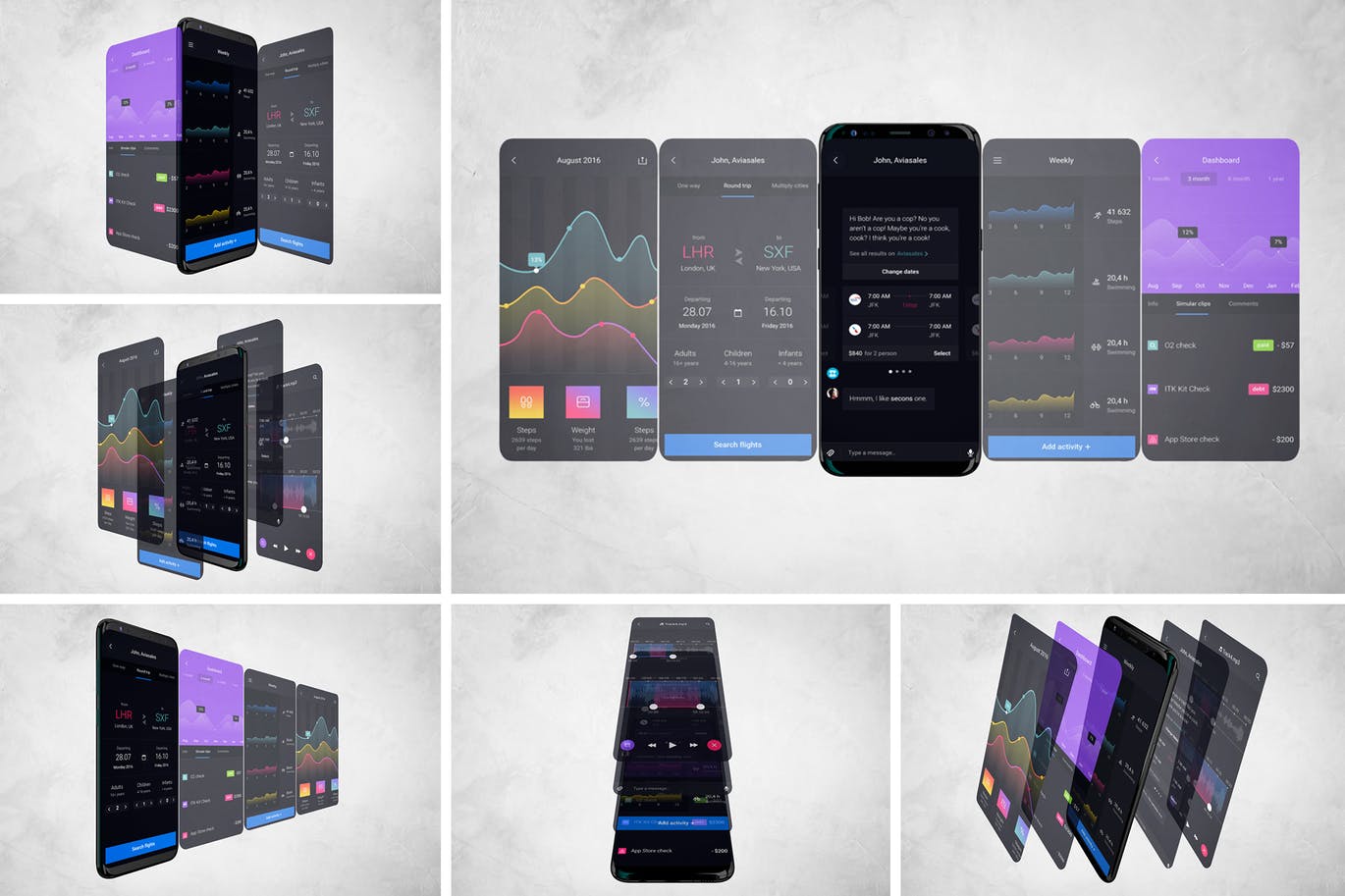 高品质的多角度三星S9手机应用程序APP UI样机展示模型mockups