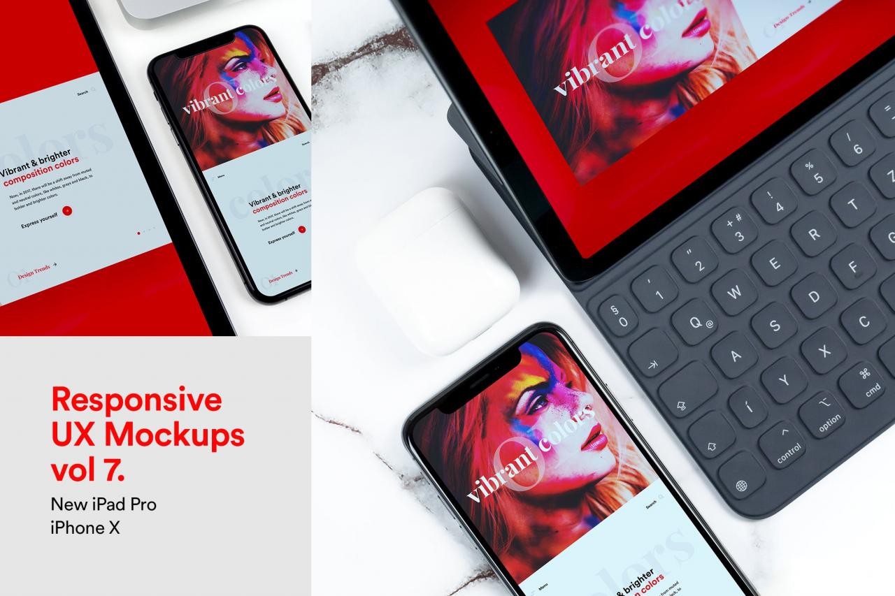 响应式网页iPad Pro + iPhone X手机样机下载[PSD]