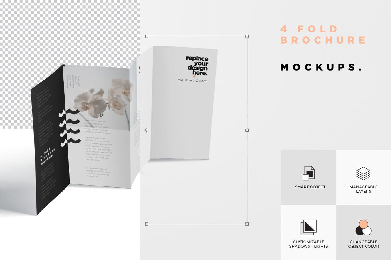 少见稀有的多角度房地产四折页设计VI样机展示模型mockups