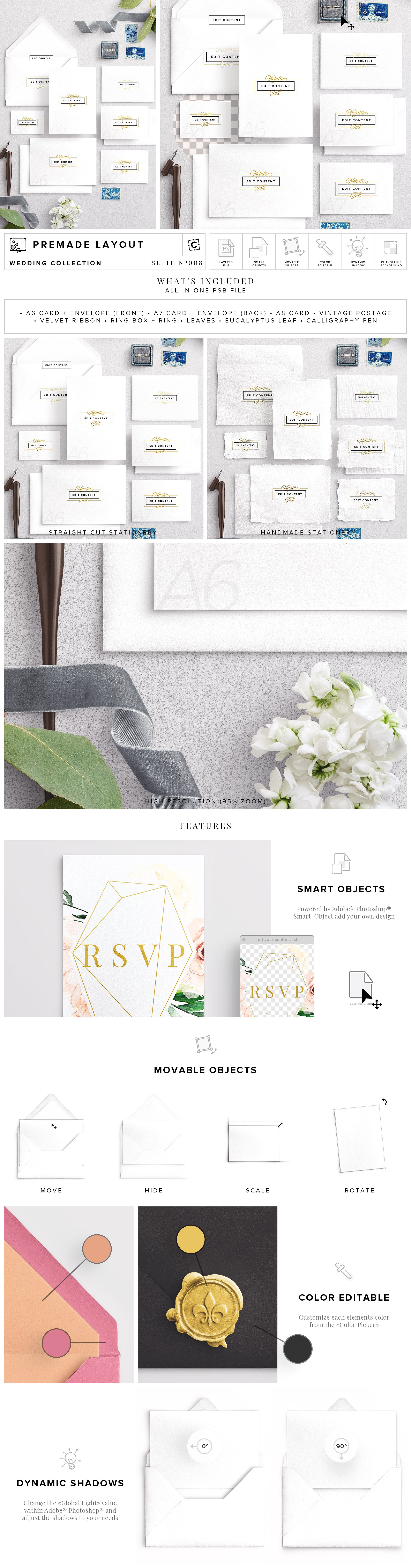 婚礼邀请函设计展示样机模板合集 Wedding Stationery Suite Mockup