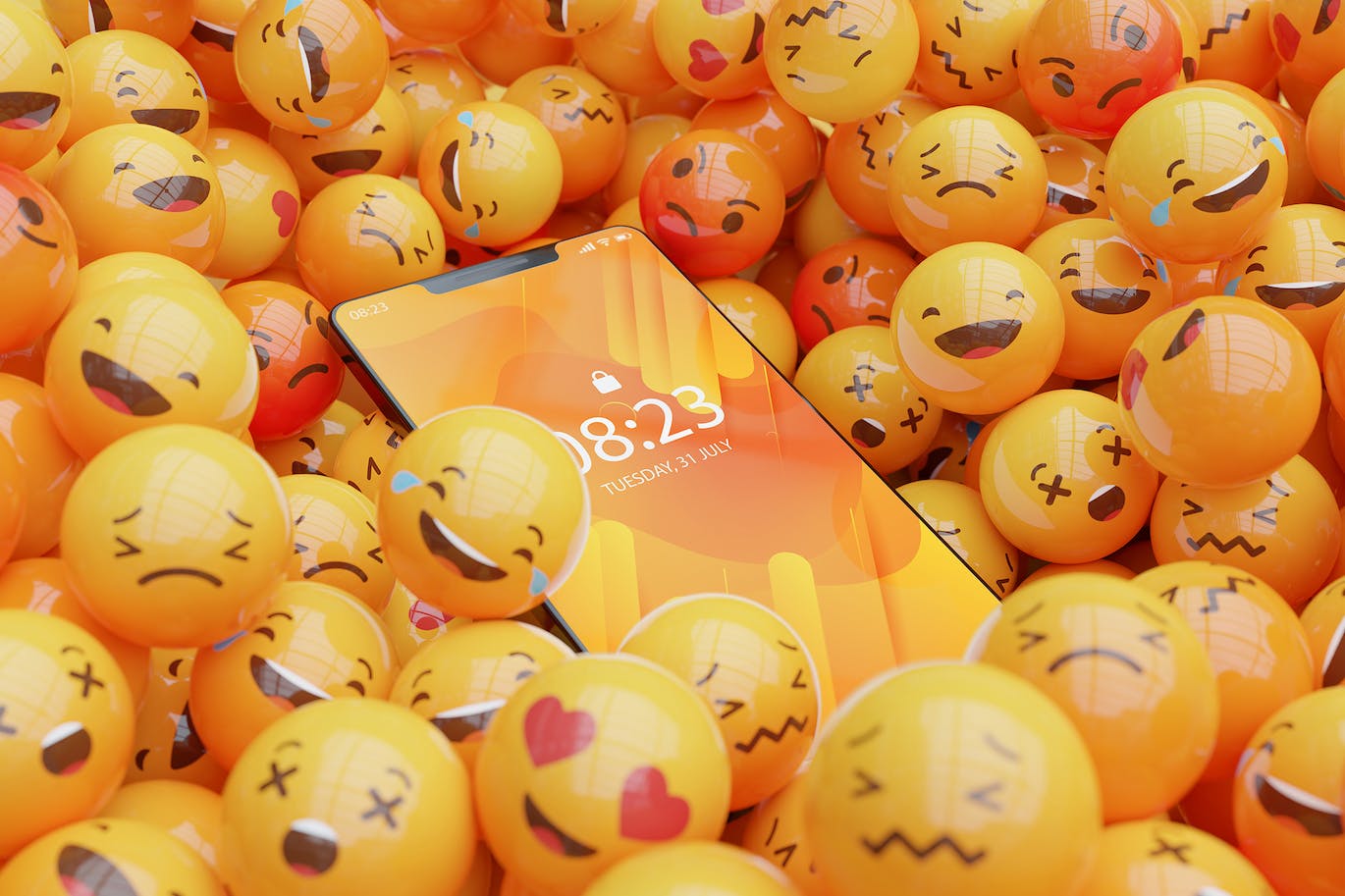 emoji表情背景手机屏幕样机模板 (PSD,JPG)