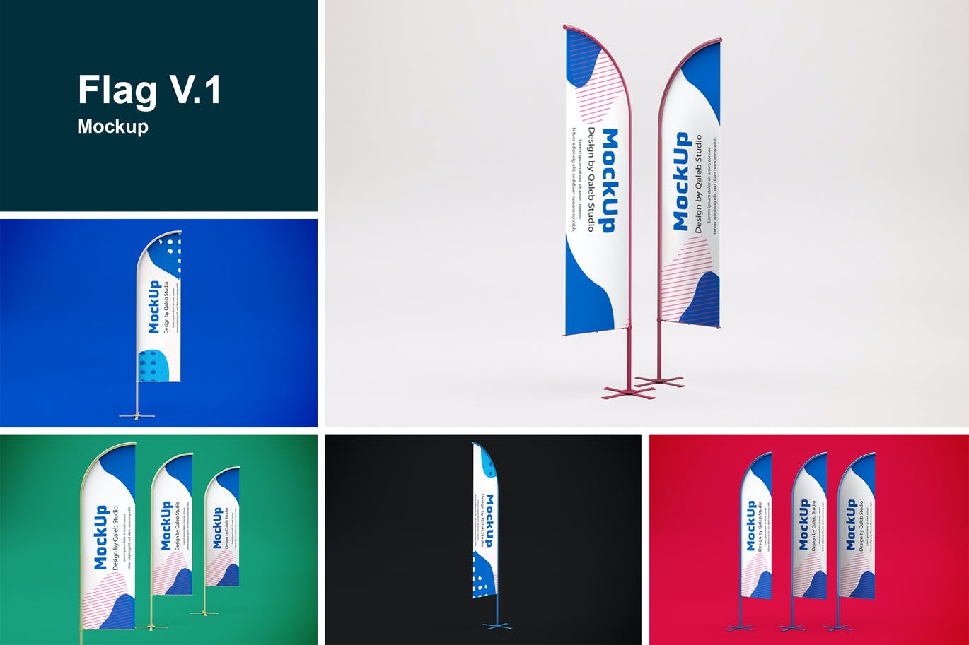高品质的少见路旗水滴旗VI设计样机展示模型mockups
