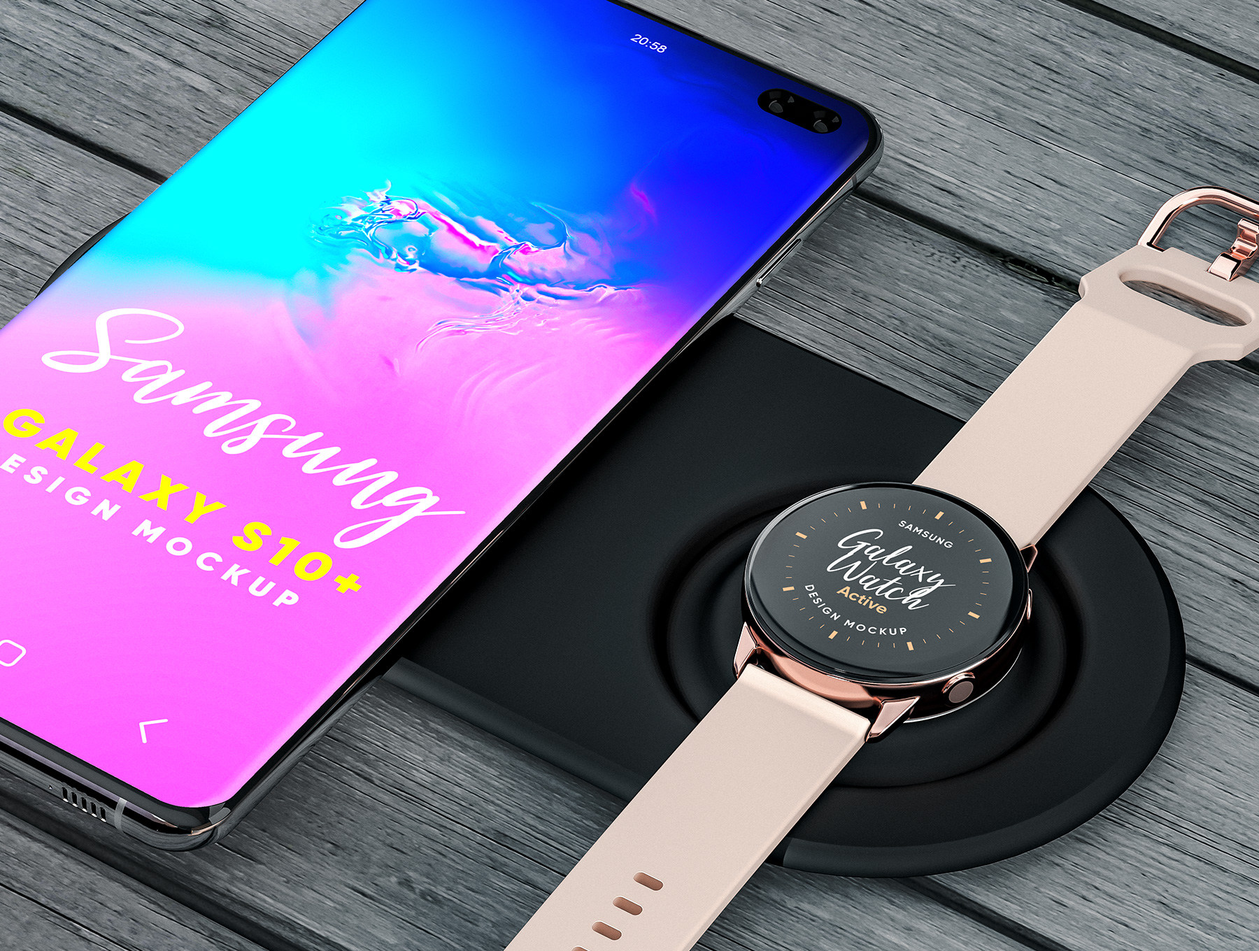Samsung Galaxy S10 和 Galaxy Gear 手机手表组合样机下载