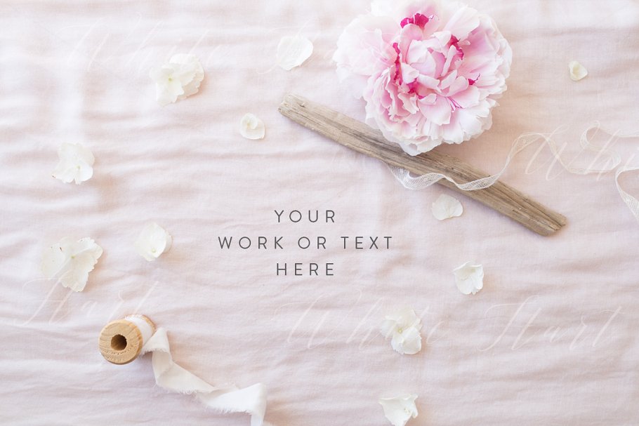 牡丹丝绸素材模型 Peonies and silk styled stock photo