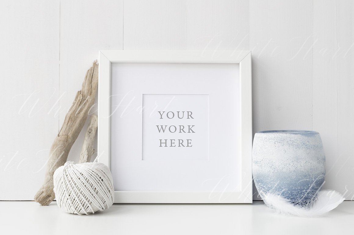 简约白色画框样机模型 White square nautical frame mock up