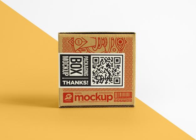 贴纸标签&硬纸盒包装设计正视图样机[psd]