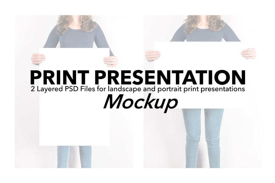 女模特手持海报设计展示模型样机 Artwork Presentation Mockup Female